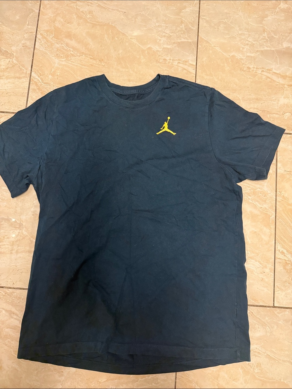 Jordan Navy Short-Sleeve Tee with Yellow Jumpman Logo
